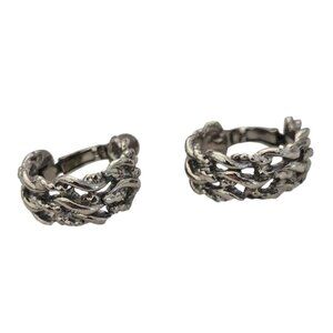 Vintage Silver Textured Braided 1" approx. Hoop Earrings Clip-On Non-Pierced